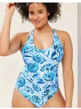 Andie Swim Blue Floral Baia One Piece Swimsuit Size Small NWT Tropical Vacation